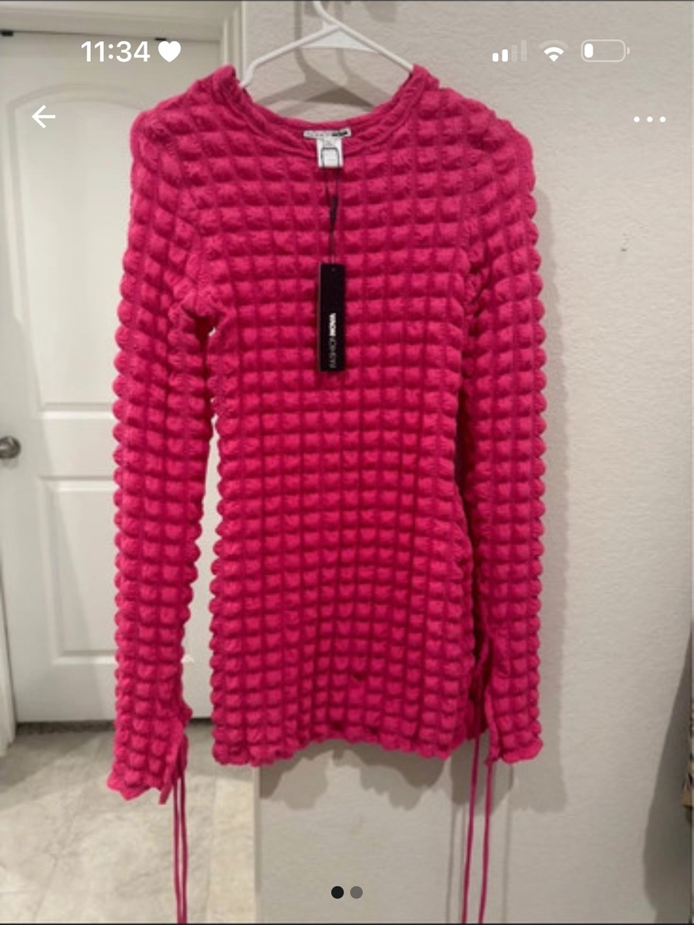 Fashion Nova Hot Pink Textured Bubble-Knit Crew Sweater